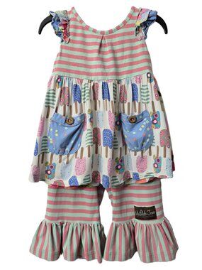 Matilda Jane Popsicle Outfit 2T Top Pants Big Ruffles Looks Like Funsicle Pink